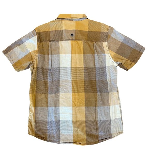 PrAna Brighton Shirt Mens Medium Shirt Sleeve Button Down Yellow Plaid - Picture 2 of 8